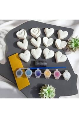 Kalpler Taş Boyama Mıknatıslı Magnet Seti, Dıy, kendin Yap, Doğum Günü Hediyesi 12 Adet  - 5