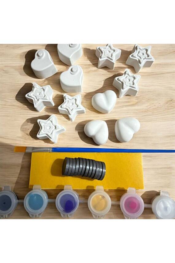 Kalpler Yıldızlar Taş Boyama Mıknatıslı Magnet Seti, Dıy, kendin Yap, Doğum Günü Hediyesi 12 Adet  - 1