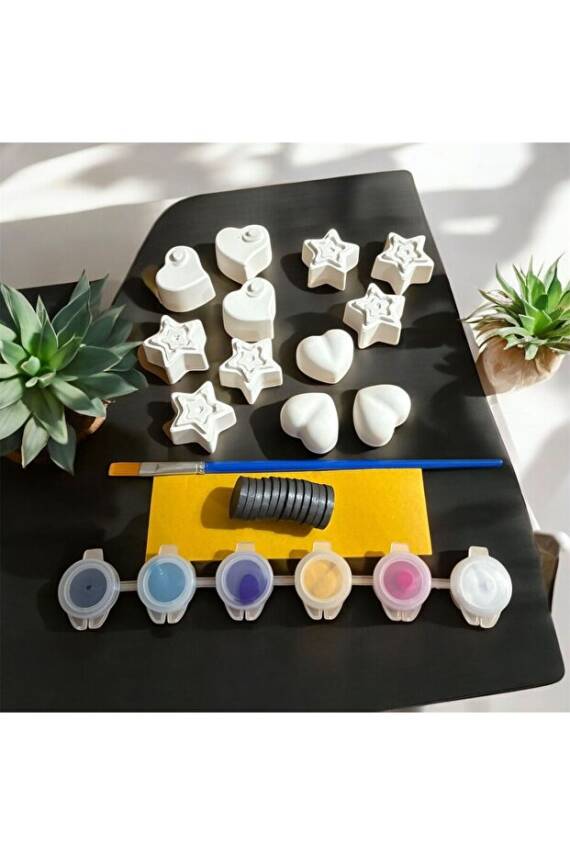 Kalpler Yıldızlar Taş Boyama Mıknatıslı Magnet Seti, Dıy, kendin Yap, Doğum Günü Hediyesi 12 Adet  - 4