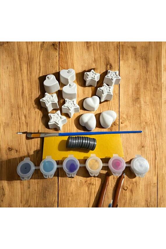 Kalpler Yıldızlar Taş Boyama Mıknatıslı Magnet Seti, Dıy, kendin Yap, Doğum Günü Hediyesi 12 Adet  - 1