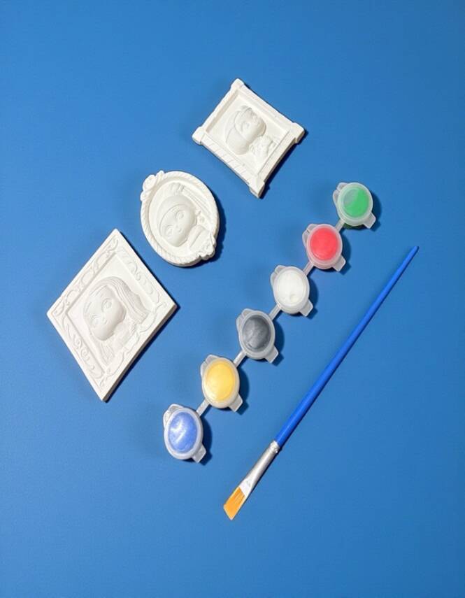 Taş Tozu Çerçeveli Kız Figür Boyama Seti 3 Parça | 6 Renk Boya + Fırça - 2