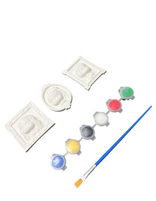 Taş Tozu Çerçeveli Kız Figür Boyama Seti 3 Parça | 6 Renk Boya + Fırça - 3