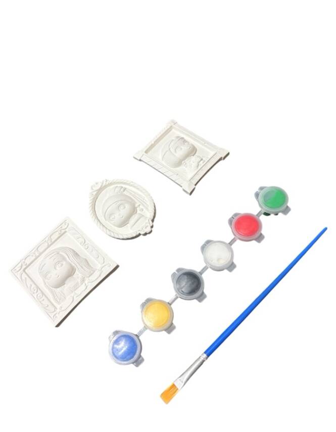 Taş Tozu Çerçeveli Kız Figür Boyama Seti 3 Parça | 6 Renk Boya + Fırça - 3