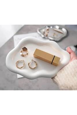 Taş Tozu Dekoratif Bulut Takı & Aksesuar Sunum Tabağı 14x20 cm