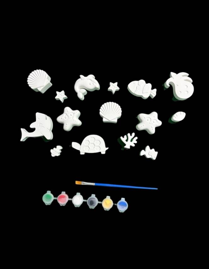 Taş Tozu Deniz Canlıları Boyama Seti 15’li – 6 Renk Boya ve Fırça (3–6 cm) - 4