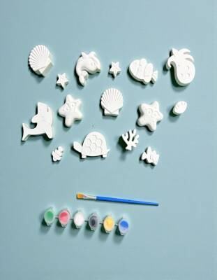 Taş Tozu Deniz Canlıları Boyama Seti 15’li – 6 Renk Boya ve Fırça (3–6 cm)