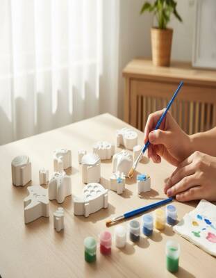 Taş Tozu Deniz Canlıları Boyama Seti 15’li – 6 Renk Boya ve Fırça (3–6 cm) - 2