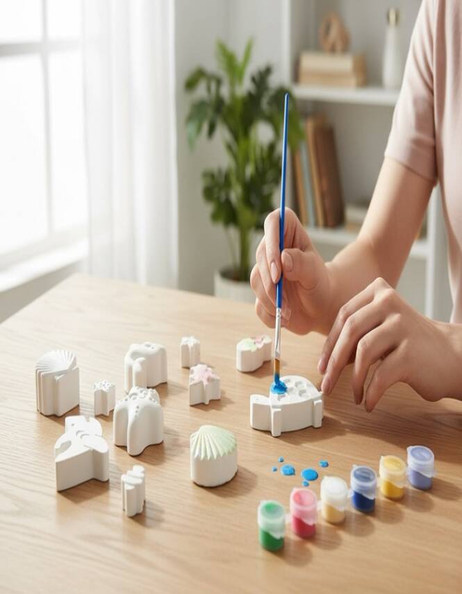 Taş Tozu Deniz Canlıları Boyama Seti 15’li – 6 Renk Boya ve Fırça (3–6 cm) - 3