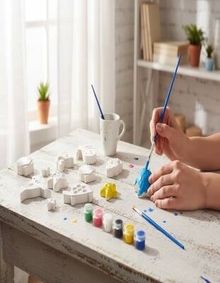 Taş Tozu Deniz Canlıları Boyama Seti 15’li – 6 Renk Boya ve Fırça (3–6 cm) - 5