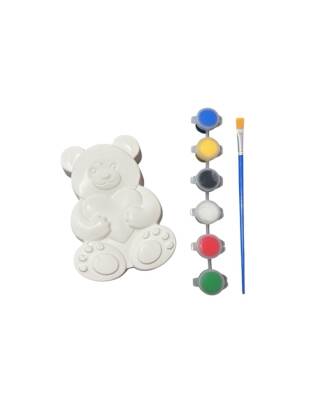 Taş Tozu El Yapımı Boyanabilir Ayıcık Figür Seti – 6 Boya + Fırça - 3