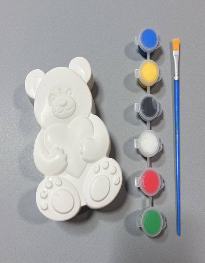 Taş Tozu El Yapımı Boyanabilir Ayıcık Figür Seti – 6 Boya + Fırça - 5