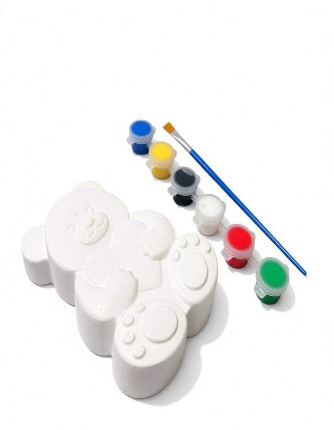 Taş Tozu El Yapımı Boyanabilir Ayıcık Figür Seti – 6 Boya + Fırça - 6