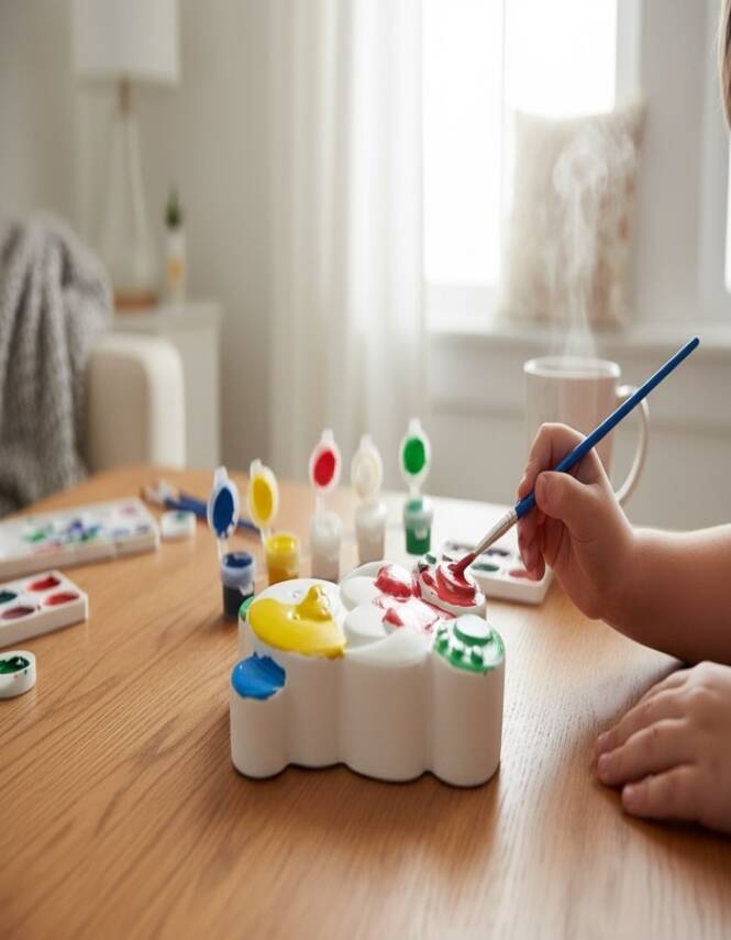 Taş Tozu El Yapımı Boyanabilir Ayıcık Figür Seti – 6 Boya + Fırça - 2