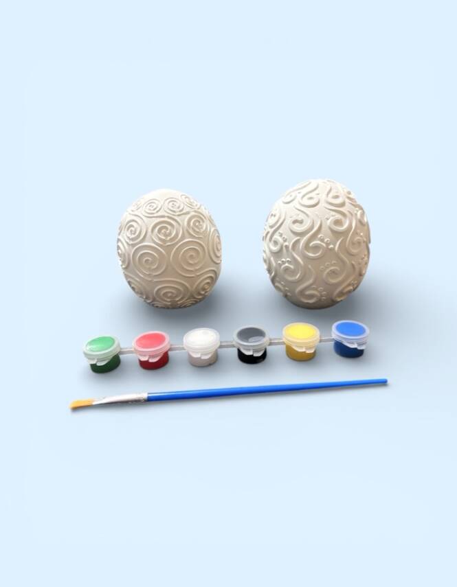 Taş Tozu El Yapımı Boyanabilir Dekoratif Küre Seti 2’li – 6 Boya + Fırça - 1