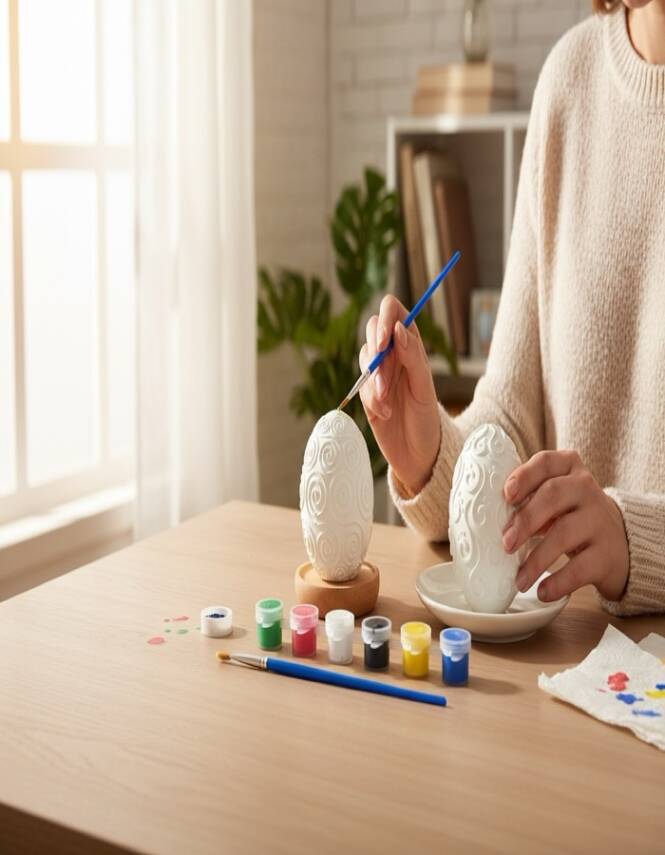 Taş Tozu El Yapımı Boyanabilir Dekoratif Küre Seti 2’li – 6 Boya + Fırça - 4