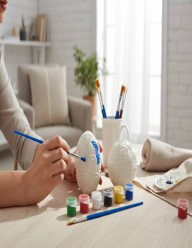 Taş Tozu El Yapımı Boyanabilir Dekoratif Küre Seti 2’li – 6 Boya + Fırça - 2