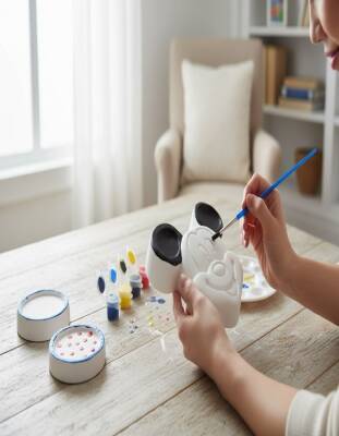 Taş Tozu El Yapımı Boyanabilir Mickey Mouse Figür Boyama Seti 12x12 cm – 6 Boya + Fırça - 5