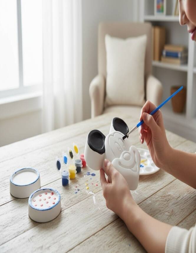 Taş Tozu El Yapımı Boyanabilir Mickey Mouse Figür Boyama Seti 12x12 cm – 6 Boya + Fırça - 5