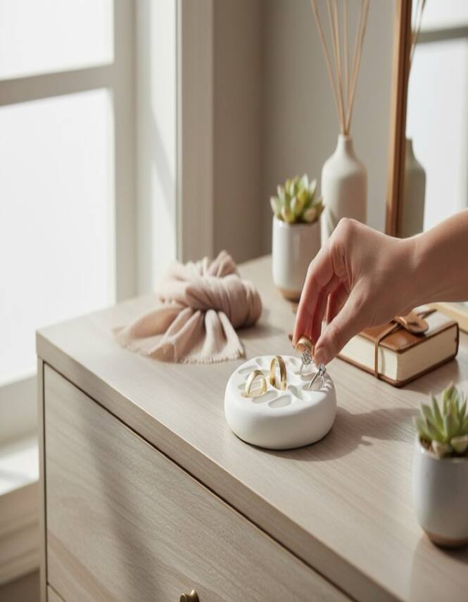 Taş Tozu El Yapımı Dekoratif Yüzük Tabaklığı Takı Sunum Tabağı - 2