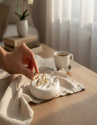 Taş Tozu El Yapımı Dekoratif Yüzük Tabaklığı Takı Sunum Tabağı - 6