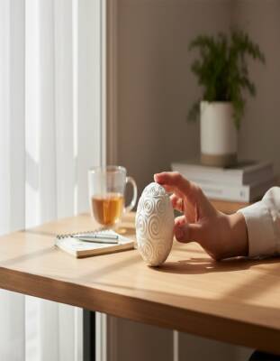 Taş Tozu El Yapımı Desenli Dekoratif Küre Obje Seti 2’li 23x10 cm - 2