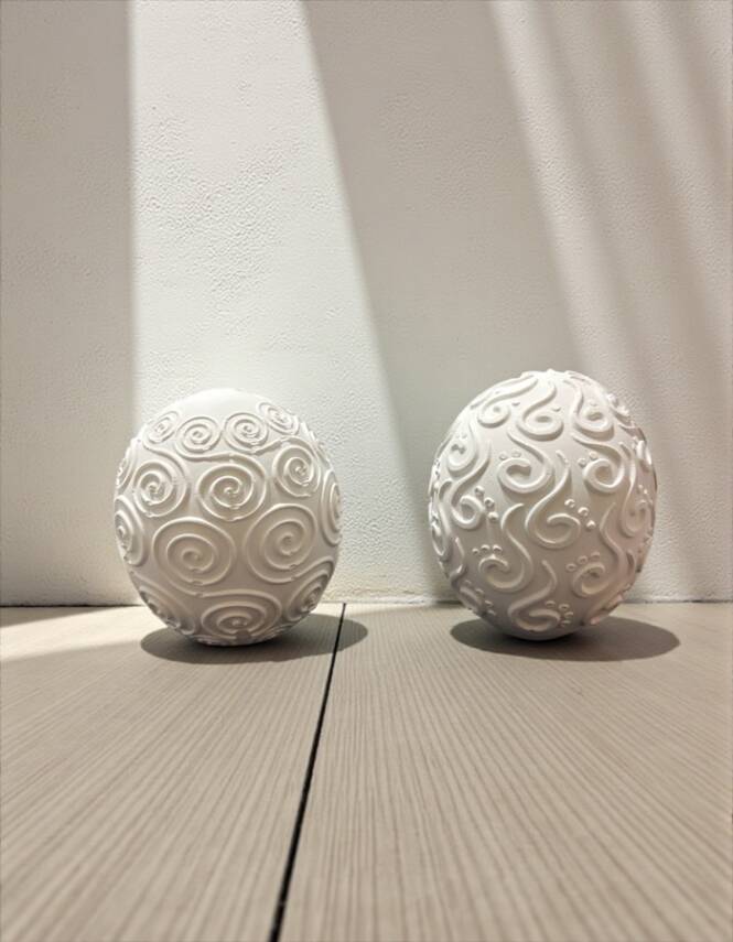 Taş Tozu El Yapımı Desenli Dekoratif Küre Obje Seti 2’li 23x10 cm - 7