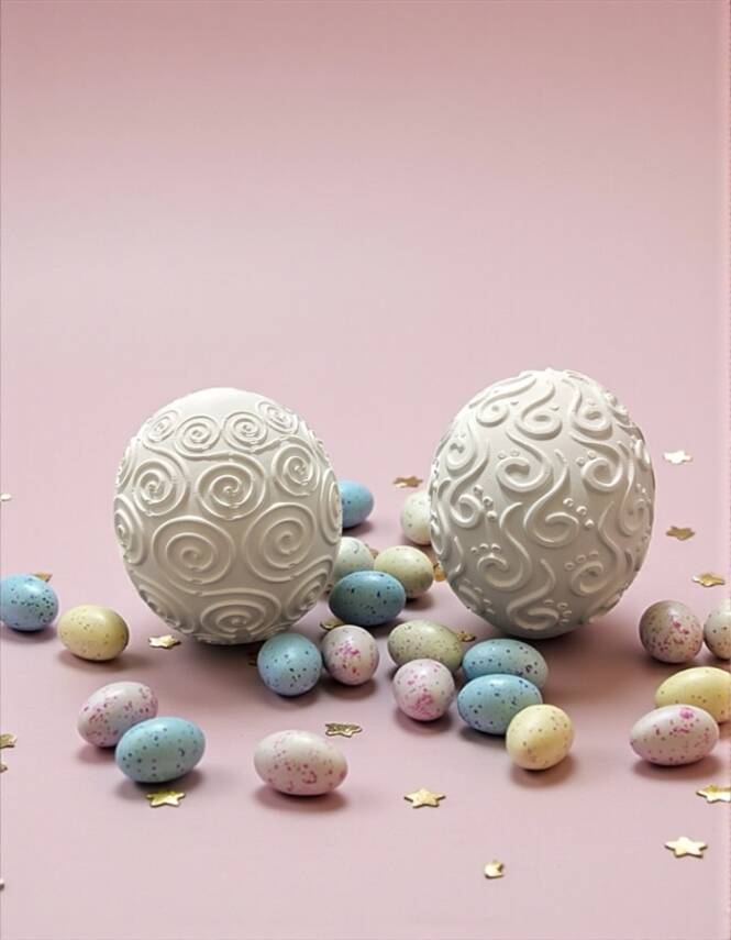 Taş Tozu El Yapımı Desenli Dekoratif Küre Obje Seti 2’li 23x10 cm - 1