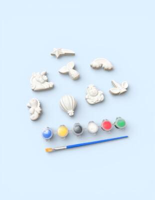 Taş Tozu Fantastik Figür Boyama Seti 8 Parça | 6 Renk Boya + Fırça - 2