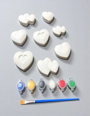 Taş Tozu Kalp Boyama Seti 8 Parça | 6 Renk Boya + Fırça El Yapımı Hobi Seti