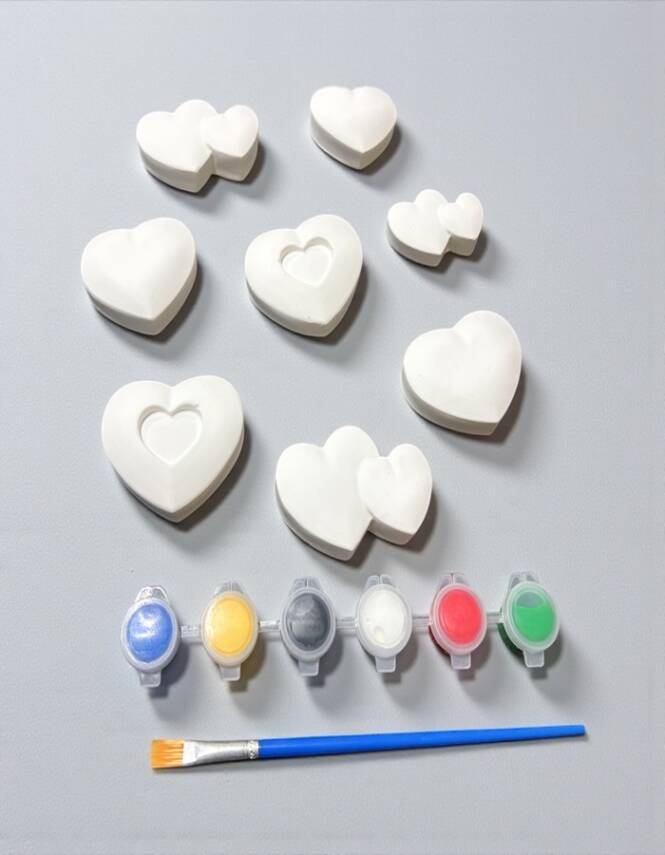 Taş Tozu Kalp Boyama Seti 8 Parça | 6 Renk Boya + Fırça El Yapımı Hobi Seti - 1