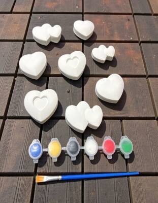 Taş Tozu Kalp Boyama Seti 8 Parça | 6 Renk Boya + Fırça El Yapımı Hobi Seti - 3