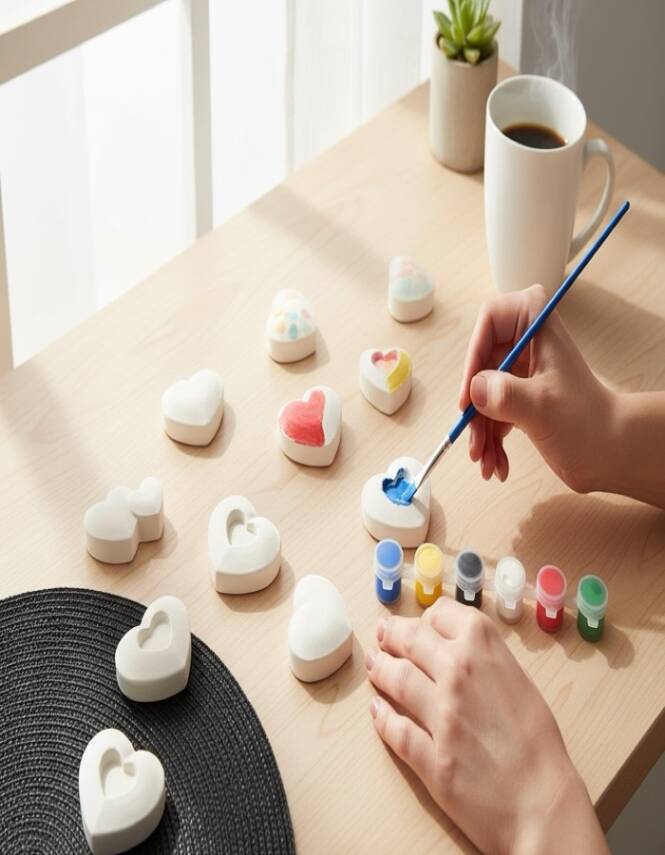 Taş Tozu Kalp Boyama Seti 8 Parça | 6 Renk Boya + Fırça El Yapımı Hobi Seti - 2