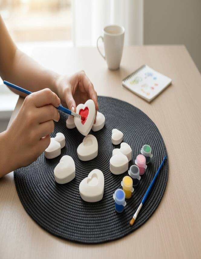 Taş Tozu Kalp Boyama Seti 8 Parça | 6 Renk Boya + Fırça El Yapımı Hobi Seti - 4