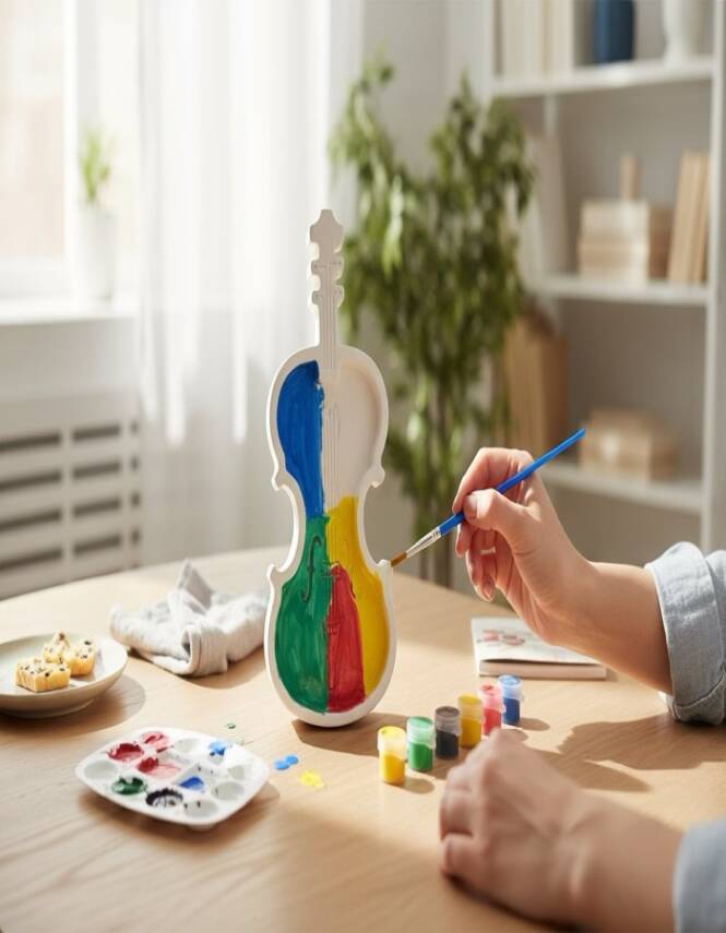 Taş Tozu Keman Boyama Seti – 6 Renk Boya ve Fırça | Dekoratif Hobi Ürünü (19 cm) - 4