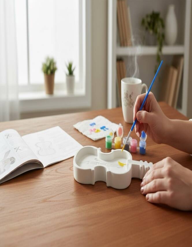 Taş Tozu Keman Boyama Seti – 6 Renk Boya ve Fırça | Dekoratif Hobi Ürünü (19 cm) - 6