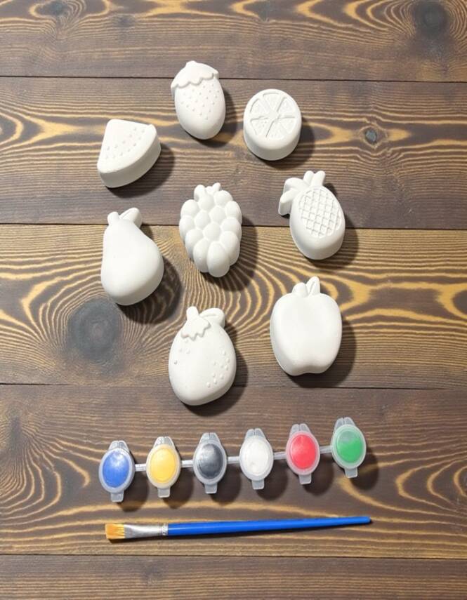 Taş Tozu Meyve Boyama Seti 8 Parça | 6 Renk Boya + Fırça El Yapımı Hobi Seti - 2