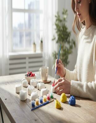 Taş Tozu Meyve Boyama Seti 8 Parça | 6 Renk Boya + Fırça El Yapımı Hobi Seti - 3