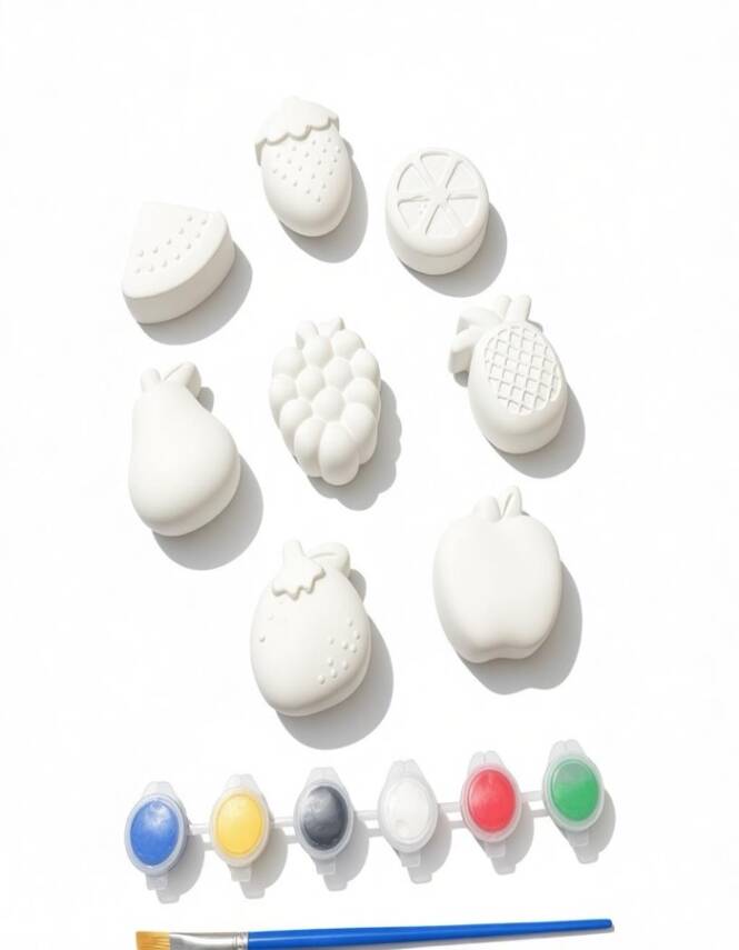 Taş Tozu Meyve Boyama Seti 8 Parça | 6 Renk Boya + Fırça El Yapımı Hobi Seti - 4