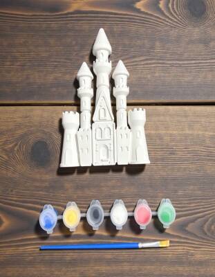 Taş Tozu Şato Boyama Seti 14 cm – 6 Renk Boya ve Fırçalı El Yapımı Dekoratif Figür - 3