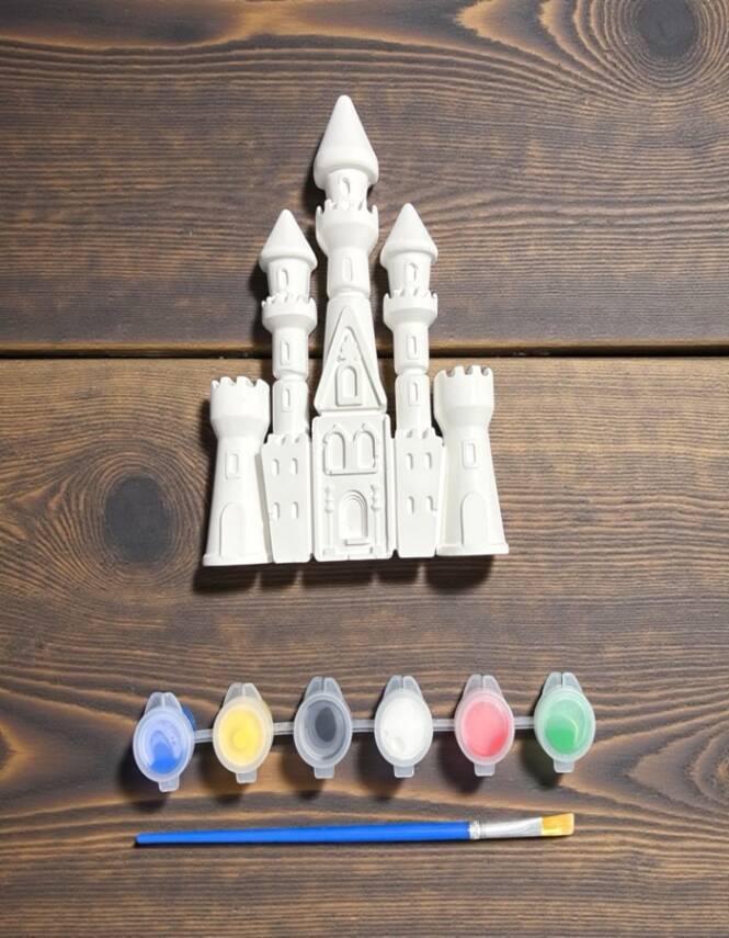 Taş Tozu Şato Boyama Seti 14 cm – 6 Renk Boya ve Fırçalı El Yapımı Dekoratif Figür - 3