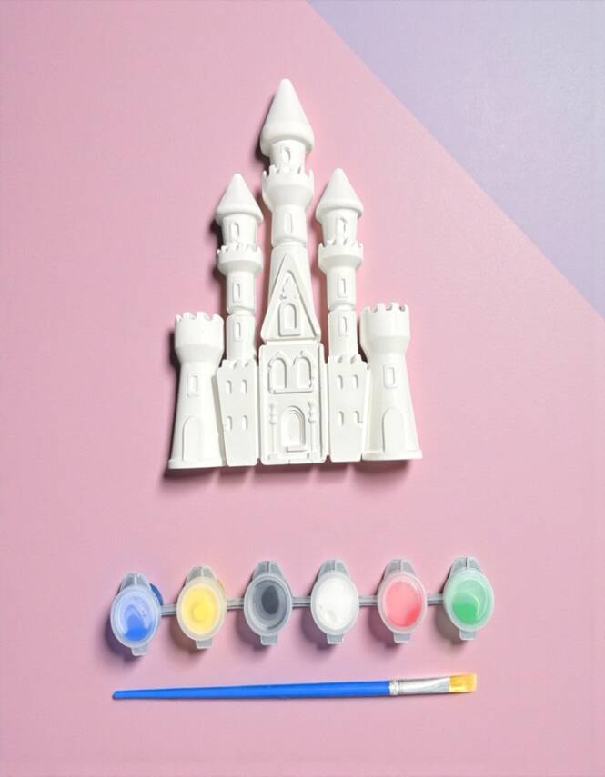 Taş Tozu Şato Boyama Seti 14 cm – 6 Renk Boya ve Fırçalı El Yapımı Dekoratif Figür - 1