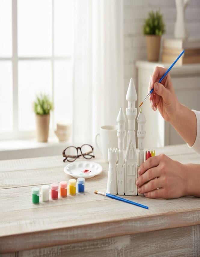 Taş Tozu Şato Boyama Seti 14 cm – 6 Renk Boya ve Fırçalı El Yapımı Dekoratif Figür - 2