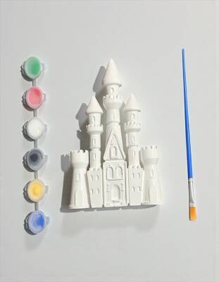 Taş Tozu Şato Boyama Seti 14 cm – 6 Renk Boya ve Fırçalı El Yapımı Dekoratif Figür - 5