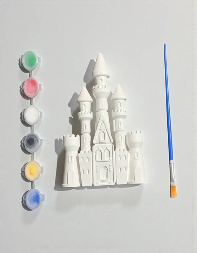 Taş Tozu Şato Boyama Seti 14 cm – 6 Renk Boya ve Fırçalı El Yapımı Dekoratif Figür - 5