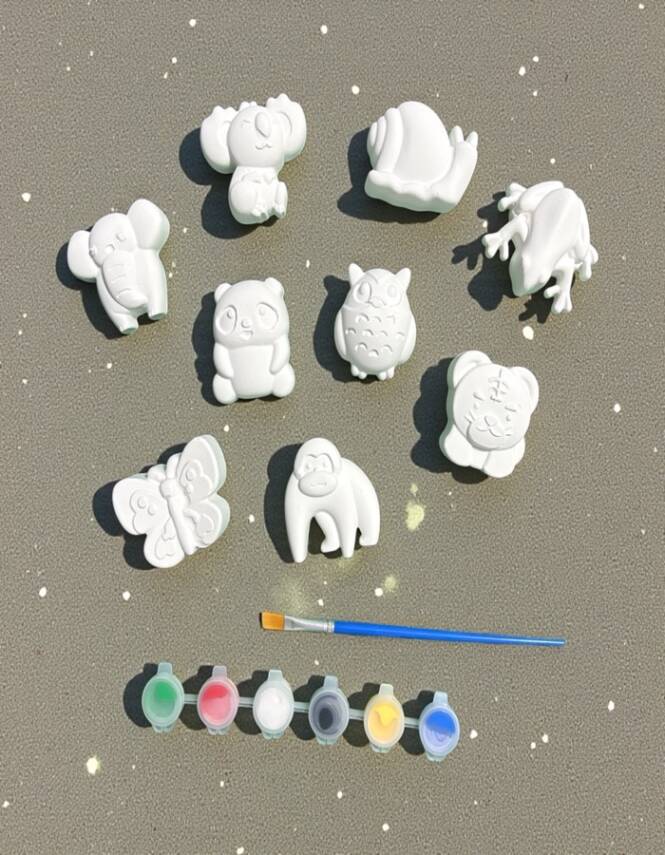 Taş Tozu Sevimli Hayvanlar Boyama Seti 9’lu – 6 Renk Boya & Fırça | Eğitici Hobi - 1