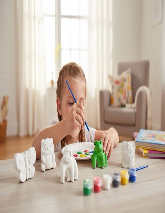 Taş Tozu Sevimli Hayvanlar Boyama Seti 9’lu – 6 Renk Boya & Fırça | Eğitici Hobi - 2