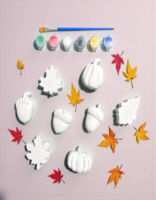 Taş Tozu Sonbahar Figürleri Boyama Seti 8’li – 6 Renk Boya ve Fırça | Çocuklar İçin Hobi