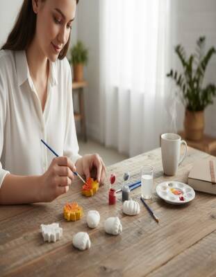 Taş Tozu Sonbahar Figürleri Boyama Seti 8’li – 6 Renk Boya ve Fırça | Çocuklar İçin Hobi - 3