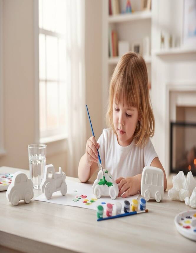 Taş Tozundan El Yapımı Araçlar Boyama Seti – 6 Renk Boya & Fırça | Çocuk Boyama Seti - 4