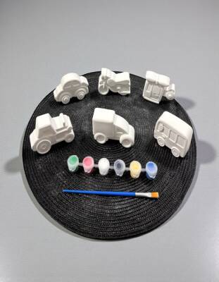 Taş Tozundan El Yapımı Araçlar Boyama Seti – 6 Renk Boya & Fırça | Çocuk Boyama Seti